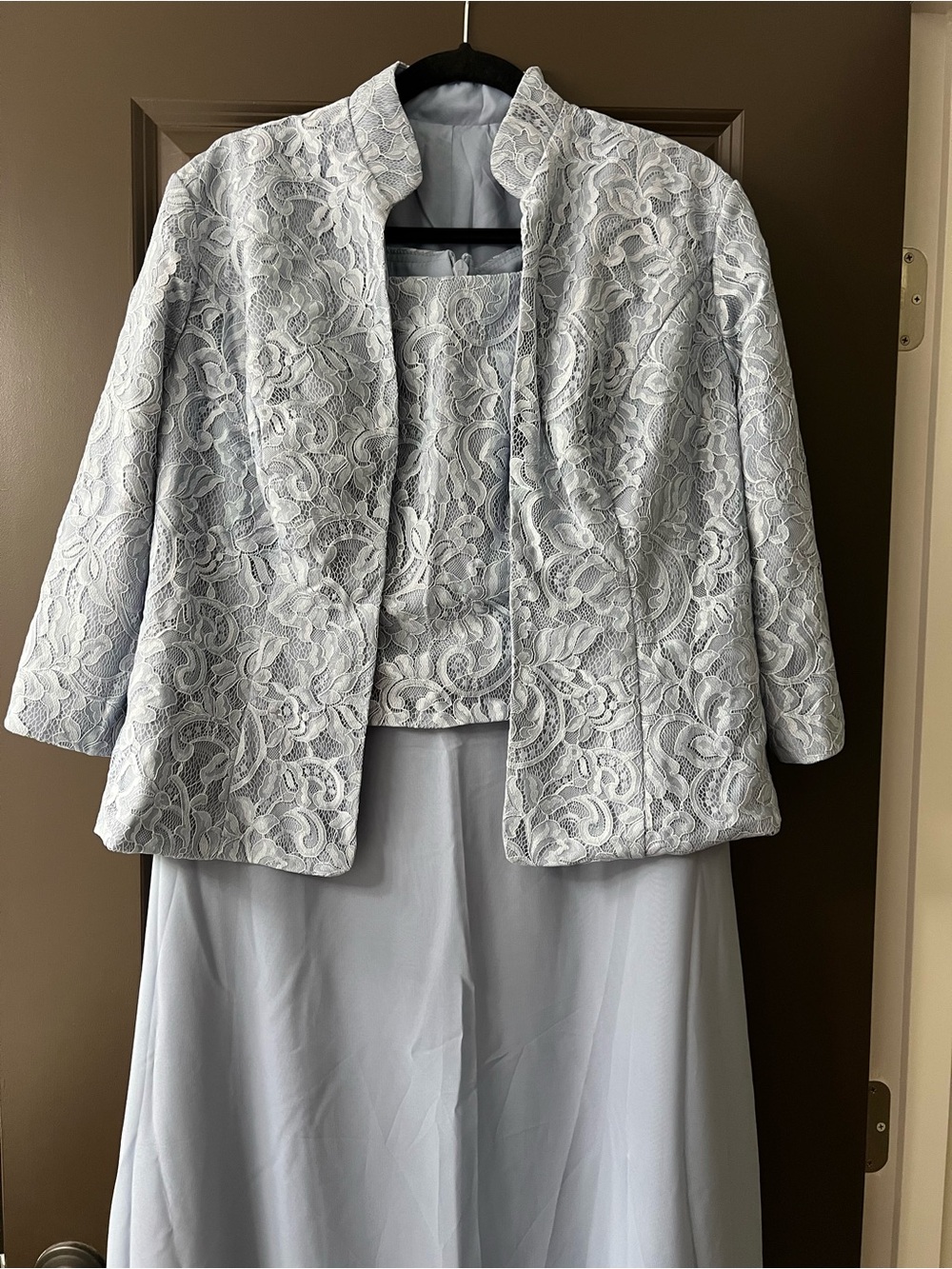 Lace Jacket and Maxi Dress Set in Light Blue